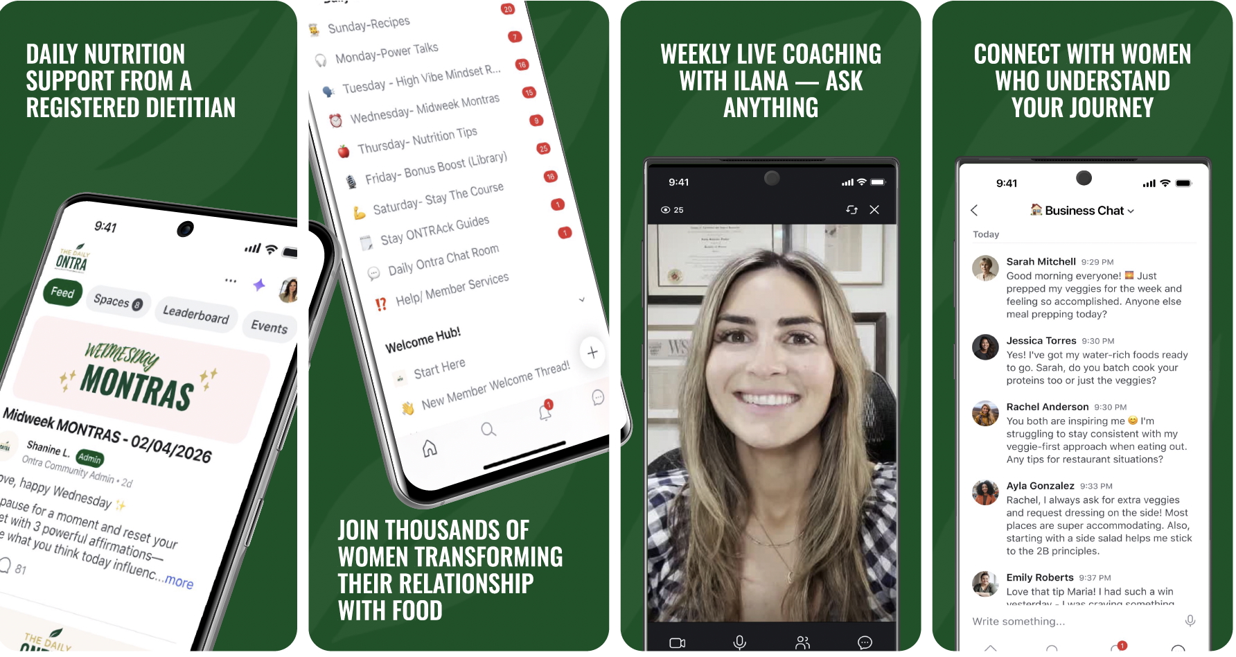Daily nutrition support, live coaching with Ilana, and women's community inside The Daily ONTRA